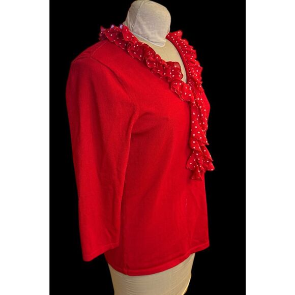Jones New York Red Knit Top Removable Ruffle Collar Sz. XL 3/4 Sleeves - Picture 4 of 11